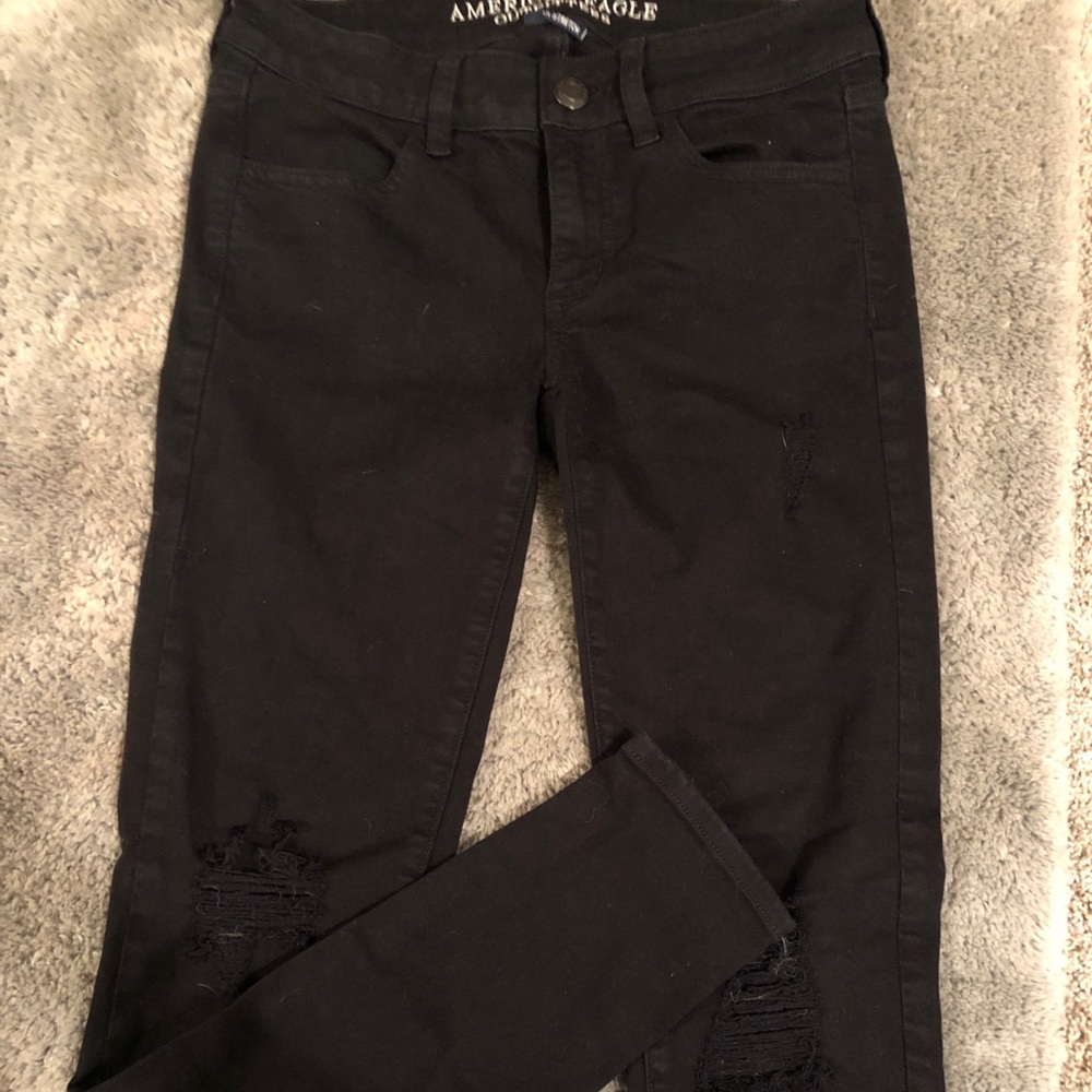 American eagle super stretch black ripped jeans